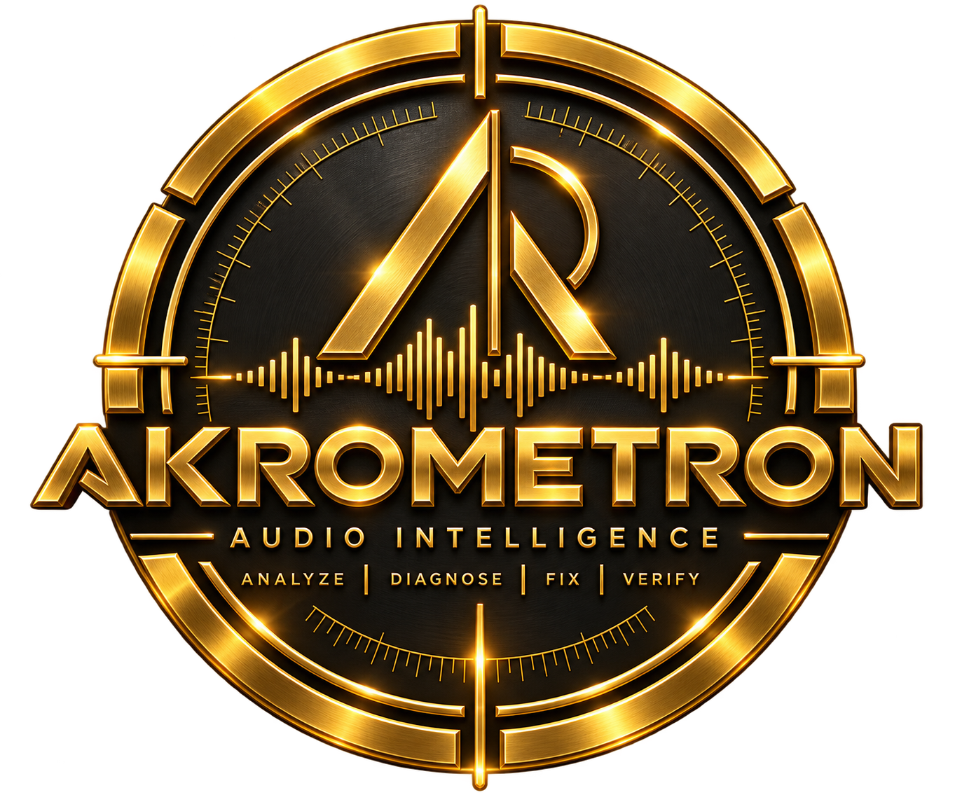 AKROMETRON metallic gold emblem — Audio Intelligence